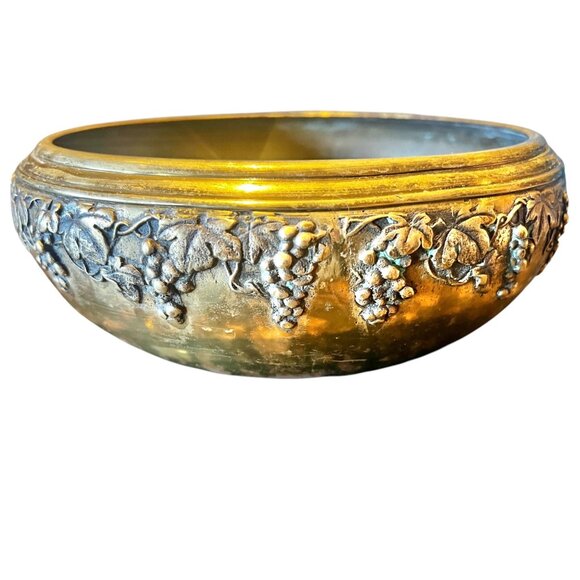 Brass Decorative Bowl With Grape & Leaf Relief Design - Picture 9 of 10